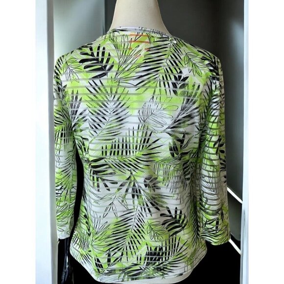 Hearts Of Palm Womens Green Black Print Quarter Sleeve Sheer Tunic Top Small - Picture 3 of 8